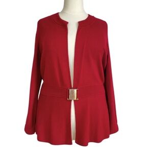 JONES NEW YORK Red Open-Front Cardigan Sweater with Gold Buckle M